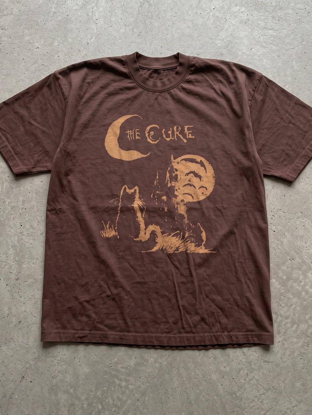 The Cure Band Moon Cat Graphic Post Punk Brown T-Shirt
